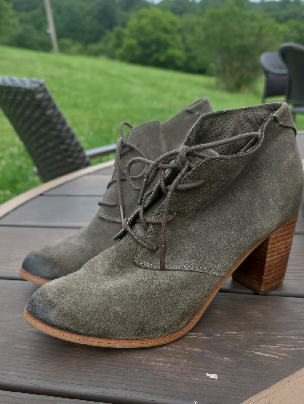 Toms Olive Green Suede Lace-Up Ankle Boots